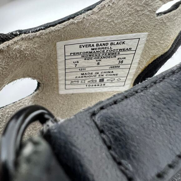 Merrell Leather Heeled Sandal Black Open Toe Slingback - 7 - Picture 8 of 10